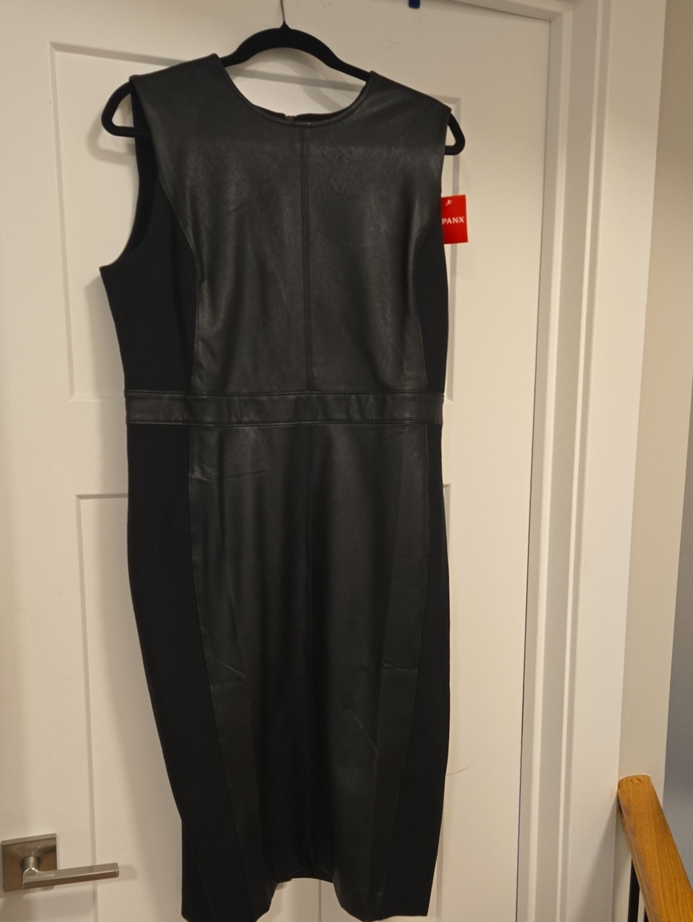 SPANX Sleek Black Faux-Leather Panel Sheath Dress